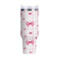 thumbnail image 1 of 40 oz Tumbler With Handle Stainless Steel Insulated Tumbler With Lid for Car Cup Holder Pink Butterfly Knot and Flowers, 1 of 9