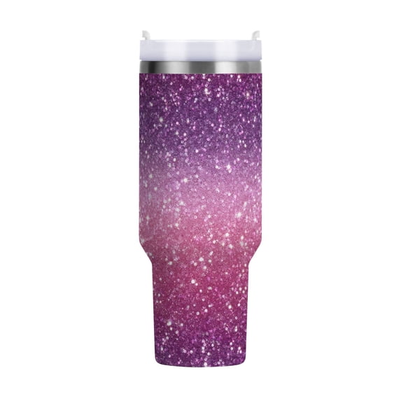 40 oz Tumbler With Handle Stainless Steel Insulated Tumbler With Lid for Car Cup Holder Pink and Purple Glitter Pattern
