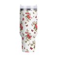 thumbnail image 1 of 40 oz Tumbler With Handle Stainless Steel Insulated Tumbler With Lid for Car Cup Holder Small Butterfly and Rose Pattern, 1 of 9