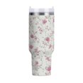 thumbnail image 1 of 40 oz Tumbler With Handle Stainless Steel Insulated Tumbler With Lid for Car Cup Holder Small Pink Floral Pattern, 1 of 9