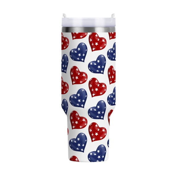 40 oz Tumbler With Handle Stainless Steel Insulated Tumbler With Lid for Car Cup Holder Stripes Heart Pattern