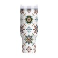 thumbnail image 1 of 40 oz Tumbler With Handle Stainless Steel Insulated Tumbler With Lid for Car Cup Holder Traditional Snowflakes Motifs, 1 of 9