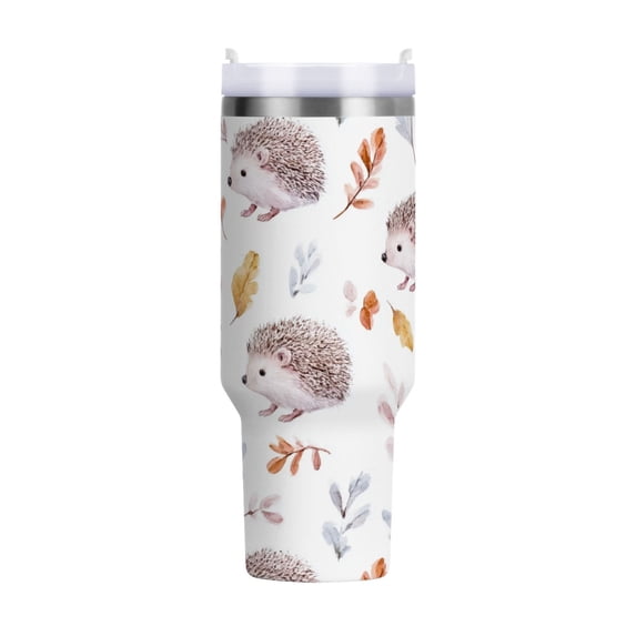 40 oz Tumbler With Handle Stainless Steel Insulated Tumbler With Lid for Car Cup Holder Watercolor Hedgehogs Pattern
