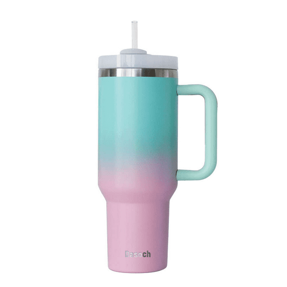 40 oz Tumbler with Handle and Straw -Dasoch Stainless Steel- Mint Pink
