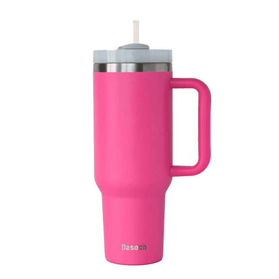 40 oz Tumbler with Handle and Straw Lid-Dasoch Stainless Steel- Pink