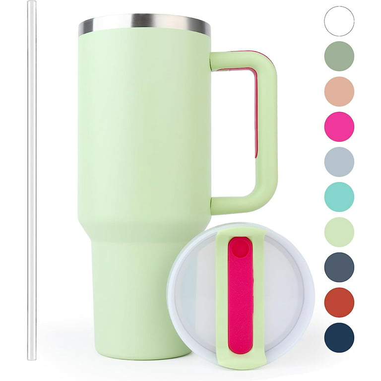 40 oz Tumbler With Handle and Straw Lid for Water,Double Wall Vacuum Sealed  Stainless Steel Insulated Tumblers Mug Light Green 