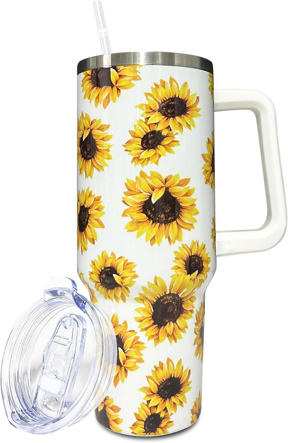 40 oz Tumbler With handle and straw,Sunflower Stainless Steel Cup Extra