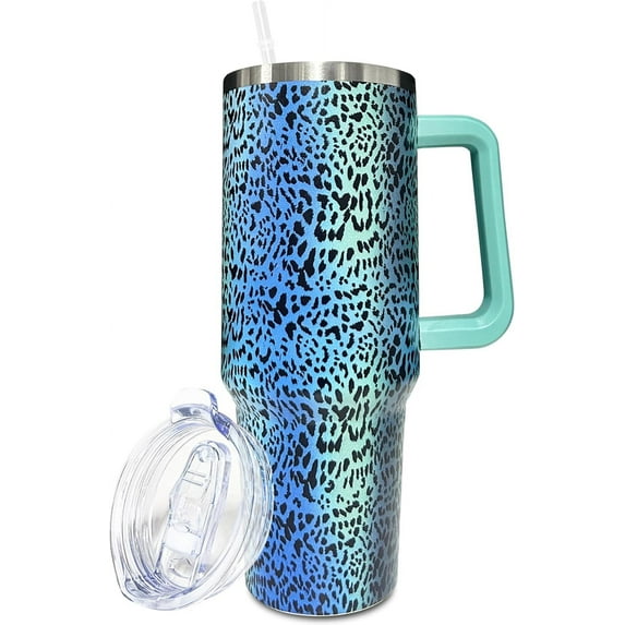 40 oz Tumbler With handle and straw,Leopard Stainless Steel Cup Extra Large Vacuum Double Wall Insulated Tumblers Travel Mug,Hot and cold beverages Car Cup