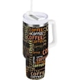 thumbnail image 1 of 40 oz Tumbler with Handle Lid and Straw Insulated Water Tumbler Stainless Steel Water Cup Mug Bottle Reusable Cup Holder Friendly Coffee Letter Print, 1 of 6