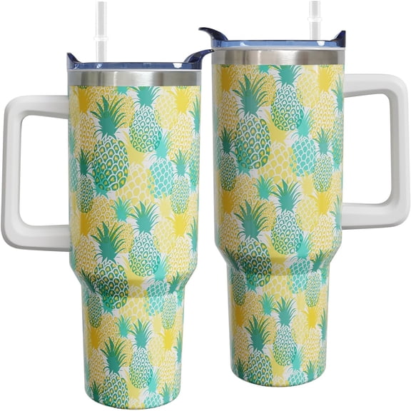 40 oz Tumbler with Handle Pineapple Tumbler With Lid and Straw Pineapple Gifts for Women Insulated Stainless Steel Tumbler Travel Coffee Cups