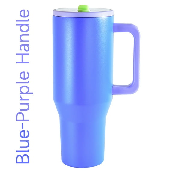 40 oz Tumbler with Handle and Flip Straw Lid Vacuum Insulated Leak Proof Stainless Steel mug blue with purple handle