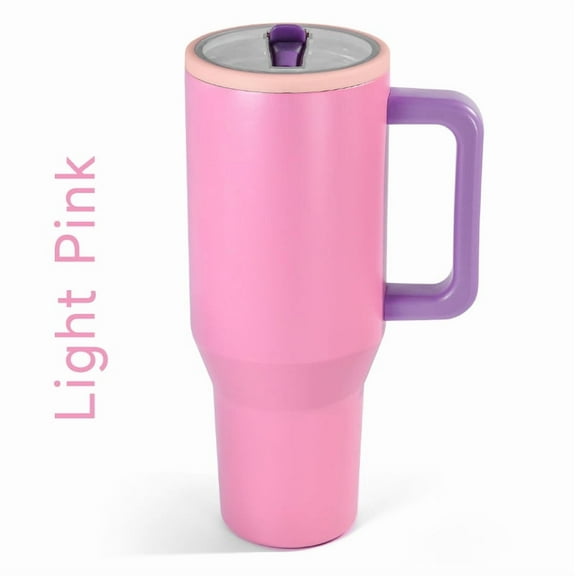 40 oz Tumbler with Handle and Flip Straw Lid  Vacuum Insulated Leak Proof Stainless Steel mug light pink cy01