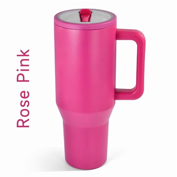 40 oz Tumbler with Handle and Flip Straw Lid Vacuum Insulated Leak Proof Stainless Steel mug rose pink