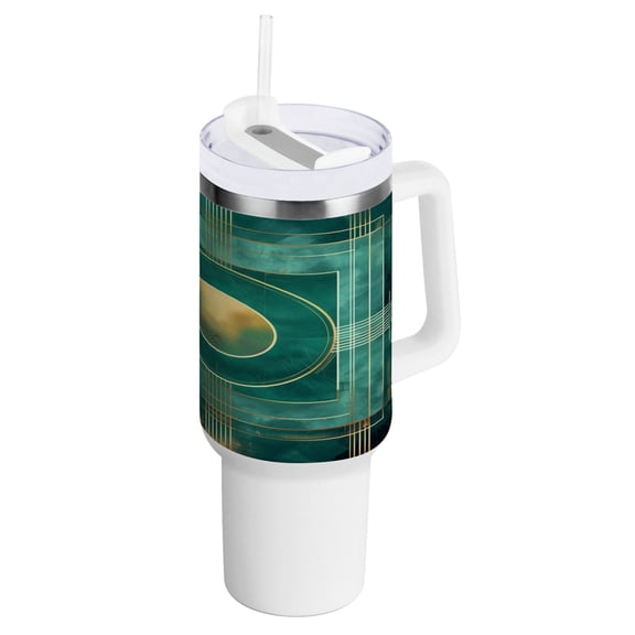 40 oz Tumbler with Handle and Straw Lid Abstract Teal Geometric Insulated Vacuum Water Bottle Stainless Steel Travel Cup