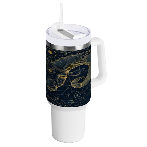 40 oz Tumbler with Handle and Straw Lid Aries Of Zodiac Insulated Vacuum Water Bottle Stainless Steel Travel Cup