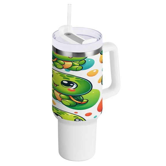 40 oz Tumbler with Handle and Straw Lid Baby Turtle and Ball Insulated Vacuum Water Bottle Stainless Steel Travel Cup