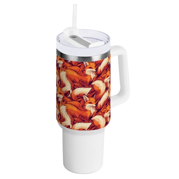 40 oz Tumbler with Handle and Straw Lid Cartoon Foxes Insulated Vacuum Water Bottle Stainless Steel Travel Cup