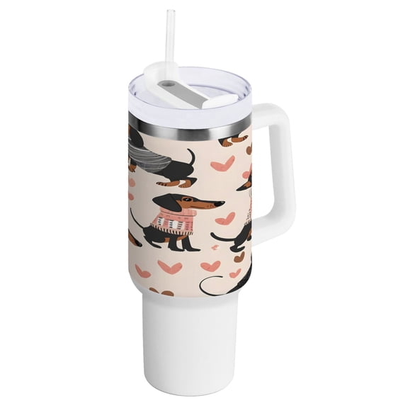 40 oz Tumbler with Handle and Straw Lid Cute Dachshunds Dog in Clothes Insulated Vacuum Water Bottle Stainless Steel Travel Cup