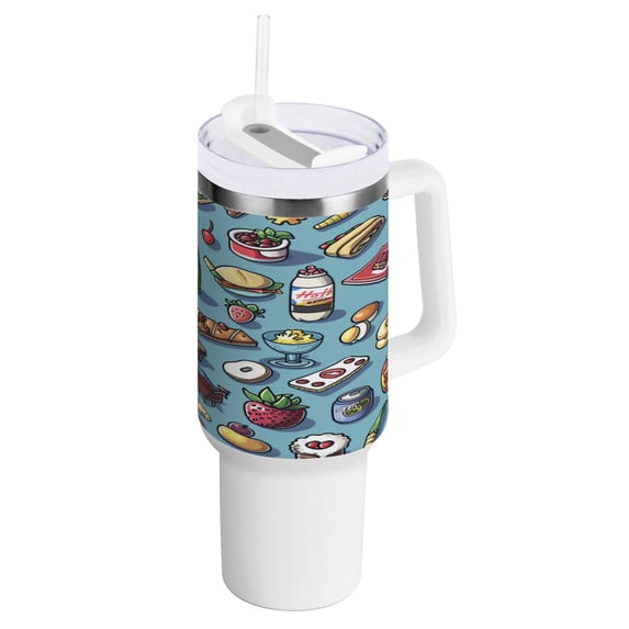 40 oz Tumbler with Handle and Straw Lid Fruits Drinks Food Insulated Vacuum Water Bottle Stainless Steel Travel Cup
