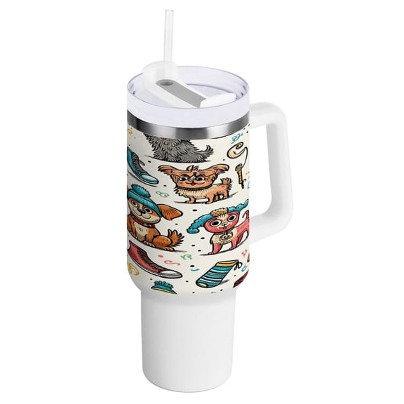 40 oz Tumbler with Handle and Straw Lid Funny Dogs and Shoes Insulated Vacuum Water Bottle Stainless Steel Travel Cup