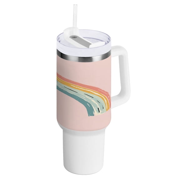 40 oz Tumbler with Handle and Straw Lid Hand-painted Rainbow Insulated Vacuum Water Bottle Stainless Steel Travel Cup