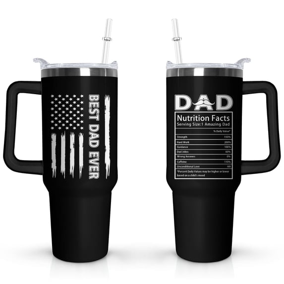 40 oz Tumbler with Handle and Straw Lid Leak Proof - Best Dad Ever Birthday Gifts for Dad Mens Father's Day - Stainless Steel Cup Dishwasher Safe