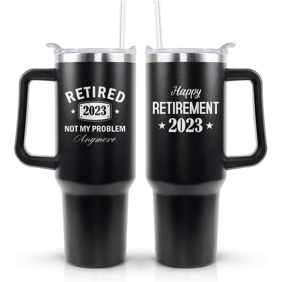 40 oz Tumbler with Handle and Straw Lid Leak Proof | Retirement Gifts for Women Men Coworkers Mom Dad | Stainless Steel Cup Dishwasher Safe