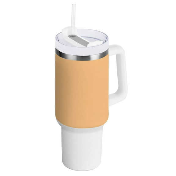 40 oz Tumbler with Handle and Straw Lid Pale Orange Insulated Vacuum Water Bottle Stainless Steel Travel Cup