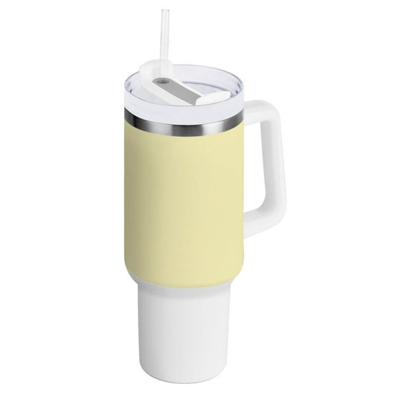 40 oz Tumbler with Handle and Straw Lid Pale Yellow Insulated Vacuum Water Bottle Stainless Steel Travel Cup