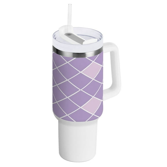 40 oz Tumbler with Handle and Straw Lid Purple Block Insulated Vacuum Water Bottle Stainless Steel Travel Cup