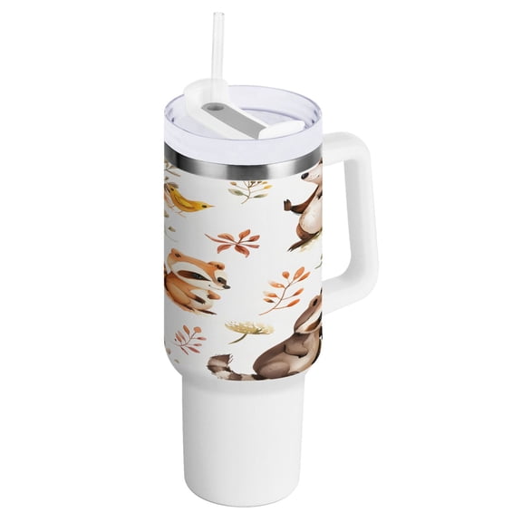 40 oz Tumbler with Handle and Straw Lid Raccoon Squirrel Duck Insulated Vacuum Water Bottle Stainless Steel Travel Cup