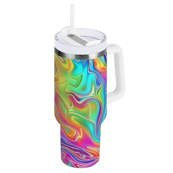 40 oz Tumbler with Handle and Straw Lid Rainbow Tie-dye Vacuum Insulated Cup Leak-Proof for Water Iced Tea Coffee