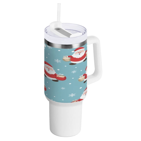 40 oz Tumbler with Handle and Straw Lid Santa Claus and Snow Insulated Vacuum Water Bottle Stainless Steel Travel Cup