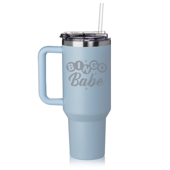 40 oz Tumbler with Handle and Straw Lid Stainless Steel Insulated Travel Mug Cup Bingo Babe (Blue)