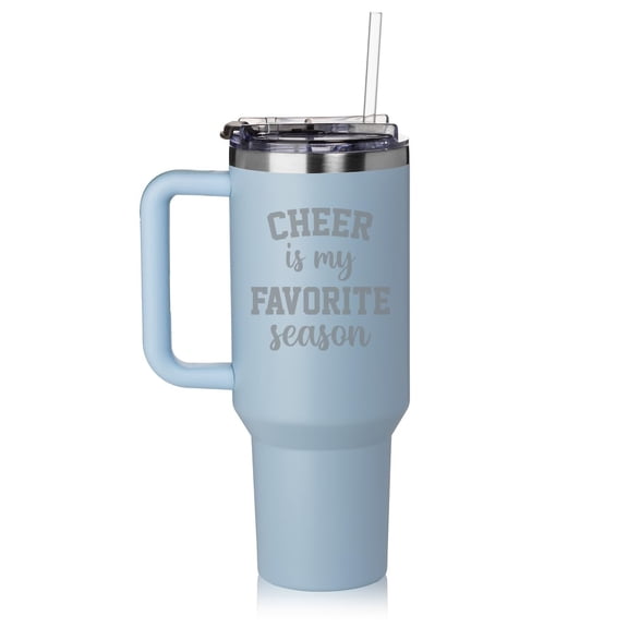 40 oz Tumbler with Handle and Straw Lid Stainless Steel Insulated Travel Mug Cup Cheer Is My Favorite Season, Cheerleader Gift, Cheer Mom (Blue)