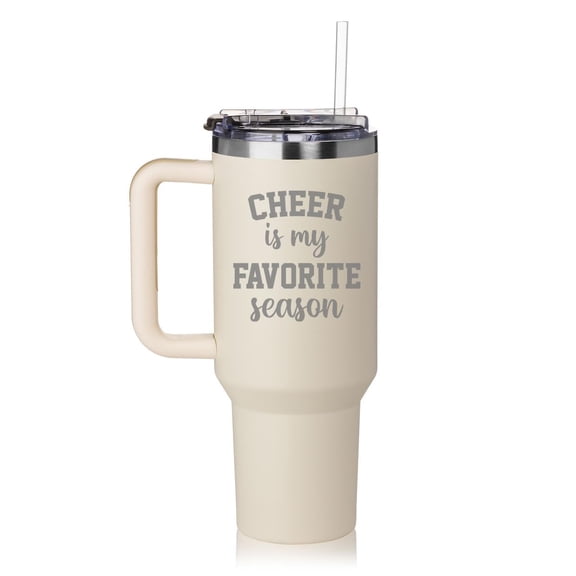 40 oz Tumbler with Handle and Straw Lid Stainless Steel Insulated Travel Mug Cup Cheer Is My Favorite Season, Cheerleader Gift, Cheer Mom (Cream)