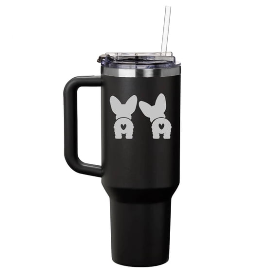 40 oz Tumbler with Handle and Straw Lid Stainless Steel Insulated Travel Mug Cup Corgis 2 Corgis Multiple Corgi Dog (Black)