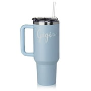 40 oz Tumbler with Handle and Straw Lid Stainless Steel Insulated Travel Mug Cup Gigi With Heart Blue