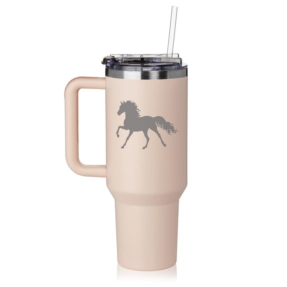 40 oz Tumbler with Handle and Straw Lid Stainless Steel Insulated Travel Mug Cup Horse (Rose Quartz)