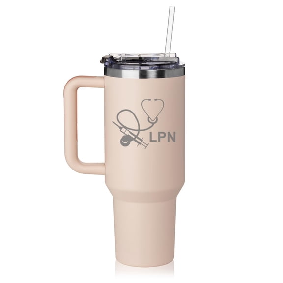 40 oz Tumbler with Handle and Straw Lid Stainless Steel Insulated Travel Mug Cup Licensed Practical Nurse LPN special thick tip (Rose Quartz)