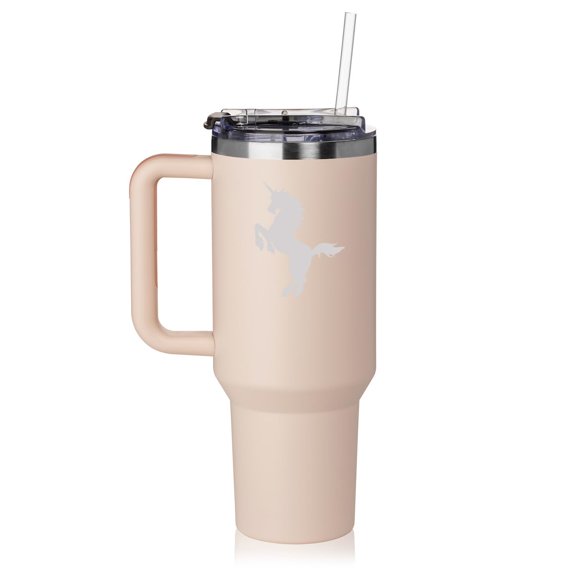 40 oz Tumbler with Handle and Straw Lid Stainless Steel Insulated Travel Mug Cup Unicorn (Rose Quartz)