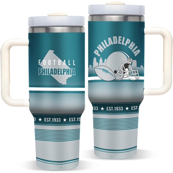 40 oz Tumbler with Handle and Straw Lid, Stainless Steel Reusable Travel Coffee Mug Water Bottle Fans Gifts Cups for Men Women