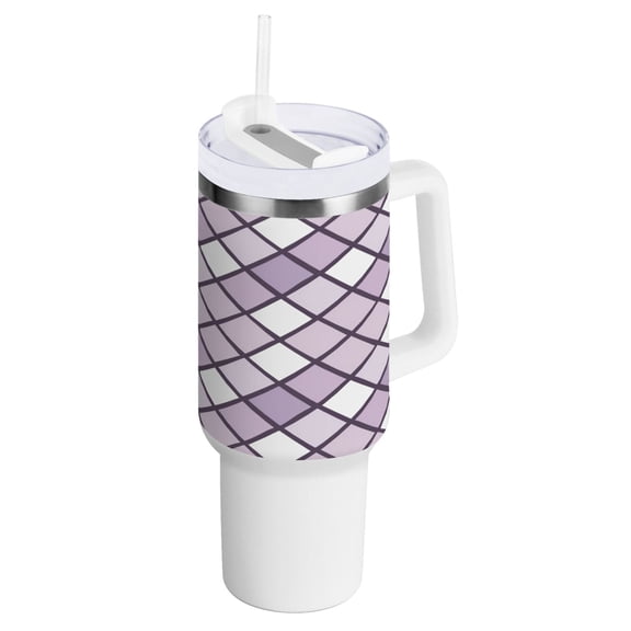 40 oz Tumbler with Handle and Straw Lid Violet Block Insulated Vacuum Water Bottle Stainless Steel Travel Cup