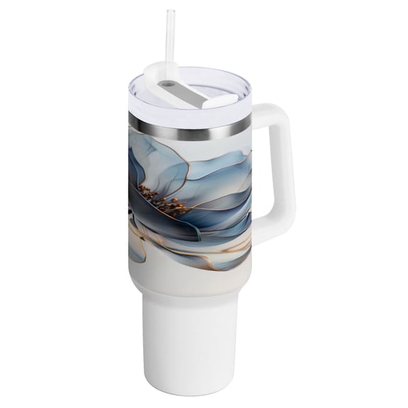 40 oz Tumbler with Handle and Straw Lid Watercolor Soft Flowers Insulated Vacuum Water Bottle Stainless Steel Travel Cup