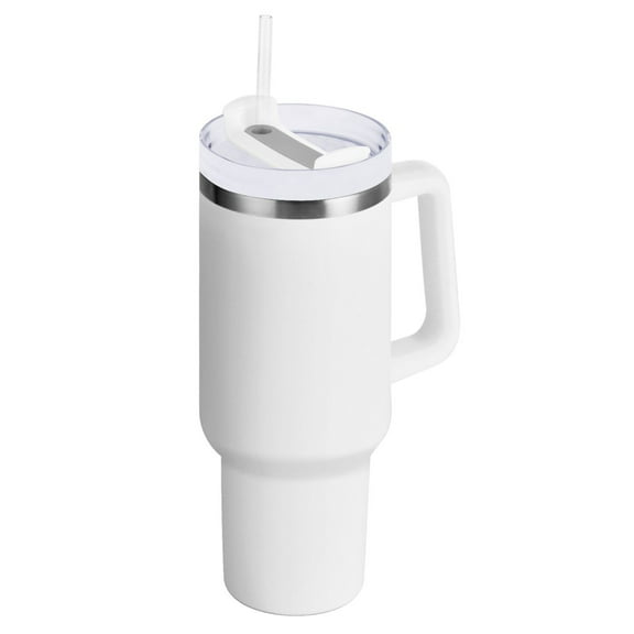 40 oz Tumbler with Handle and Straw Lid White Insulated Vacuum Water Bottle Stainless Steel Travel Cup