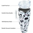 thumbnail image 1 of 40 oz Tumbler with Handle and Straw, Stainless Steel Insulated Cup with Leak Proof Lid and Straw Lid, Keep Drinks Cold and Hot for Hours（Cow）, 1 of 5