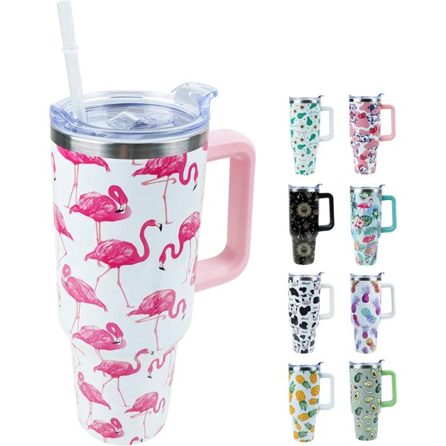 40 oz Tumbler with Handle and Straw, Stainless Steel Insulated Cup with