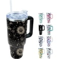 thumbnail image 1 of 40 oz Tumbler with Handle and Straw, Stainless Steel Insulated Cup with Leak Proof Lid and Straw Lid, Keep Drinks Cold and Hot for Hours(Sun Moon), 1 of 6