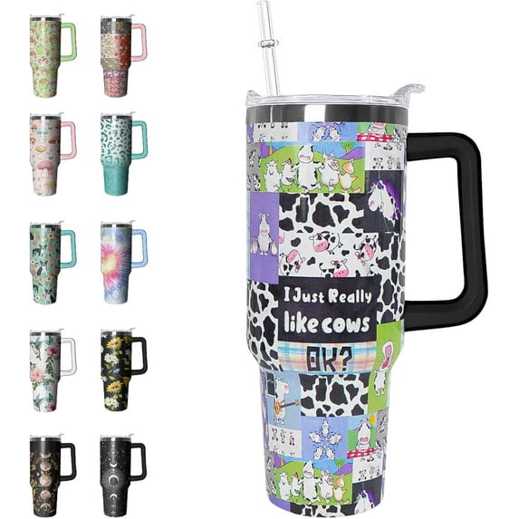 40 oz Tumbler with Handle and Straw Tie Dye Tumbler Leak Proof Insulated Cup 40 oz Tie Dye Coffee Travel Mug Tie-dye Decor Stuff Gifts for Women