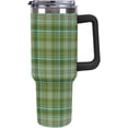 thumbnail image 1 of 40 oz Tumbler with Handle and Straw, Tumbler with Lid and Straw, Insulated Stainless Steel Travel Mug(Vintage, checked, green Black handle), 1 of 7